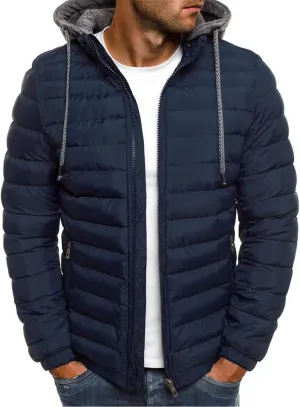 Men's Hooded Puffer Jacket Waterproof Packable Down Coats Winter Warm Cotton Padded Outerwear with Pockets