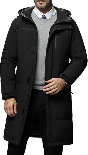 Men's Hoodie Long Down Jacket Windproof Insulated Warm Male Puffer Jackets Winter Thicken Solid Puffy Coat