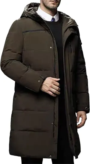 Men's Hoodie Long Down Jacket Windproof Insulated Warm Male Puffer Jackets Winter Thicken Solid Puffy Coat