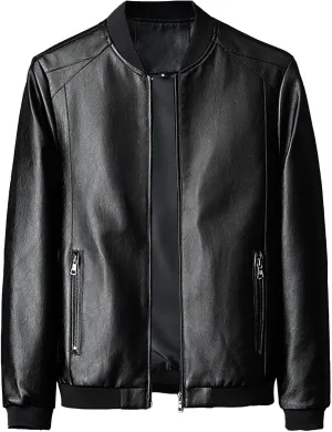 Men's Leather Jacket Stand Collar Faux Biker Vintage Motorcycle Outwear Long Sleeve Waterproof Distressed Zip Jackets