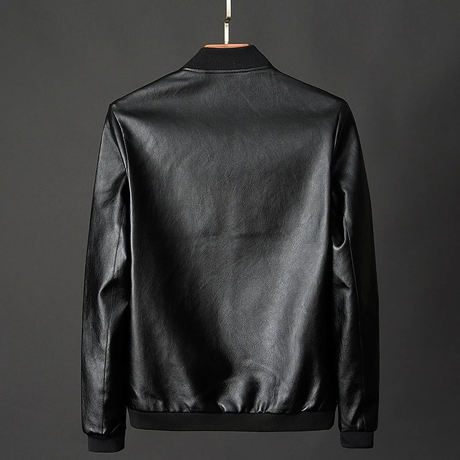 Men's Leather Jacket Stand Collar Faux Biker Vintage Motorcycle Outwear Long Sleeve Waterproof Distressed Zip Jackets