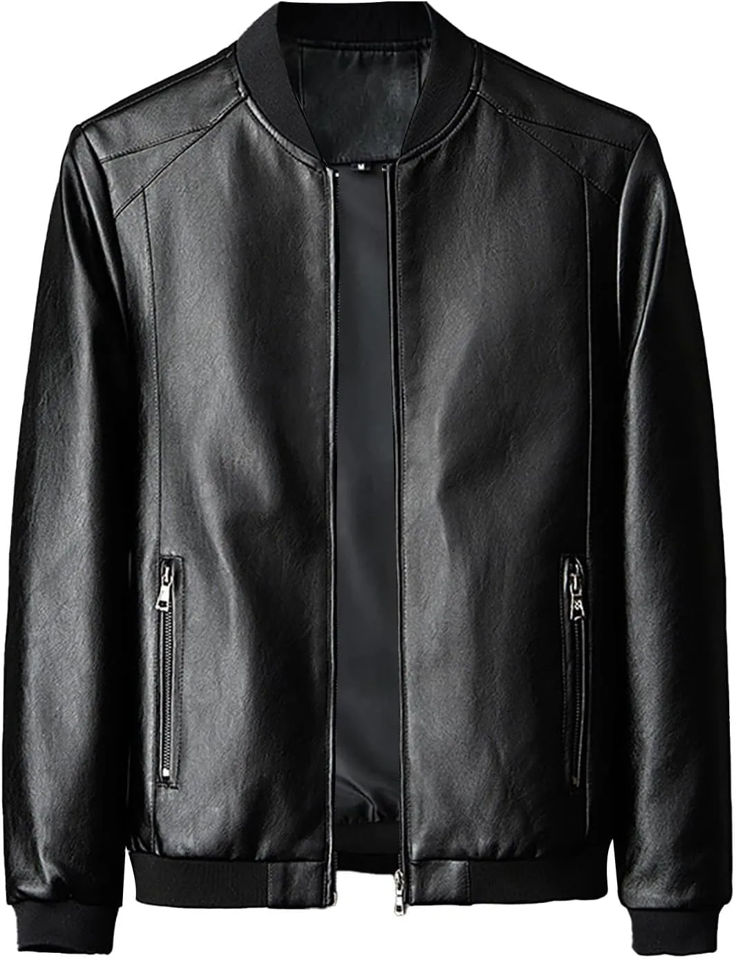 Men's Leather Jacket Stand Collar Faux Biker Vintage Motorcycle Outwear Long Sleeve Waterproof Distressed Zip Jackets