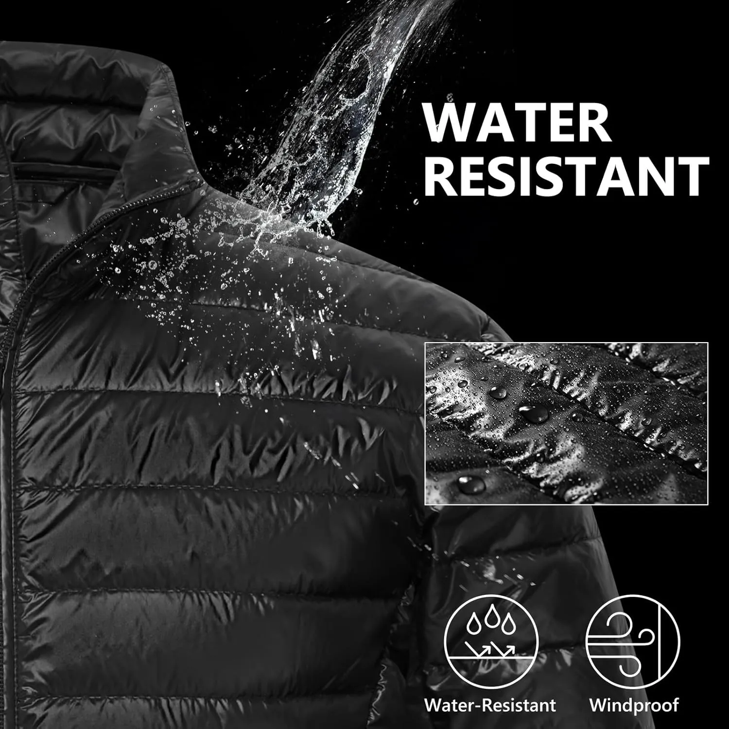 Mens Lightweight Down Jacket Water Resistant Puffer Insulated Warm Winter Coat with Pockets