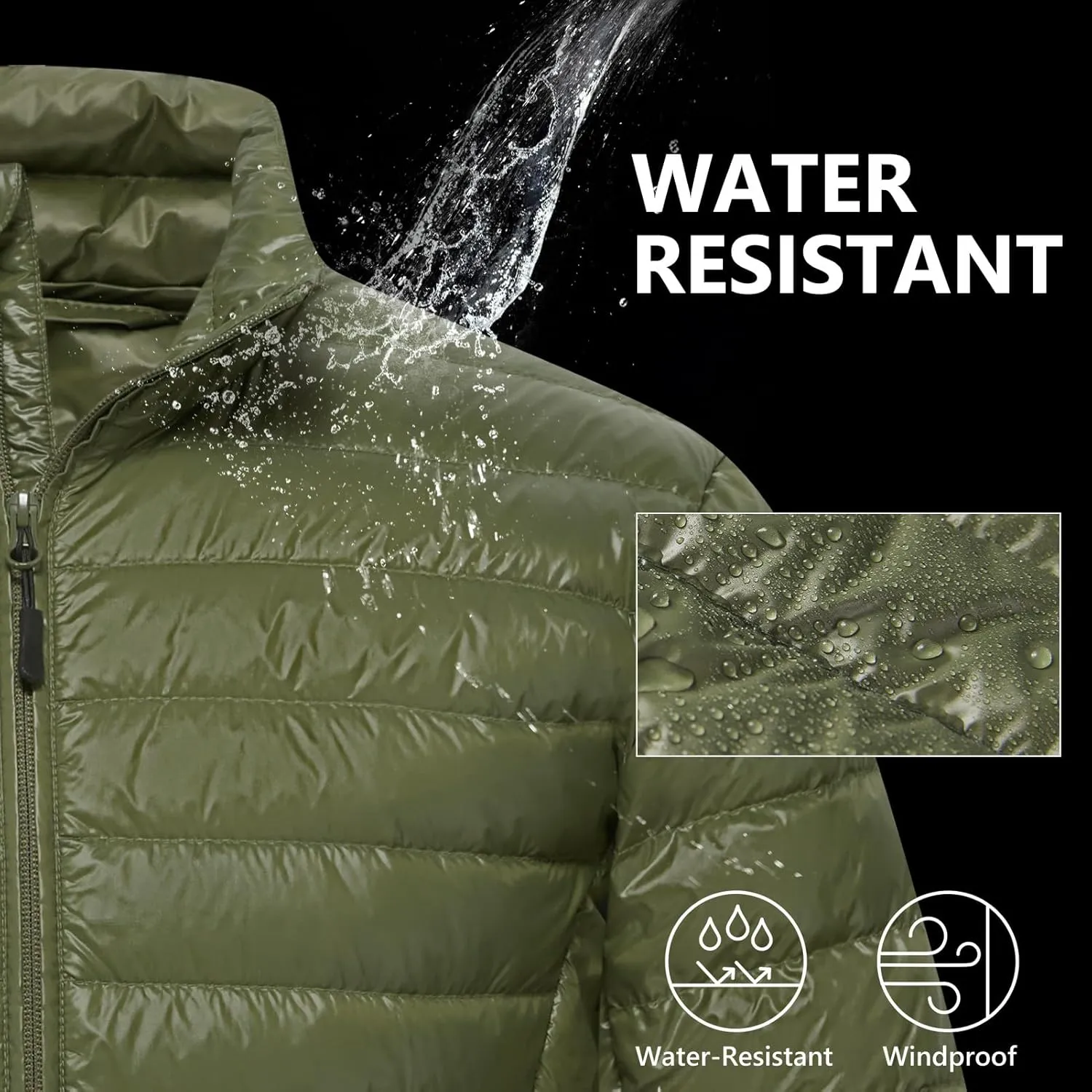 Mens Lightweight Down Jacket Water Resistant Puffer Insulated Warm Winter Coat with Pockets