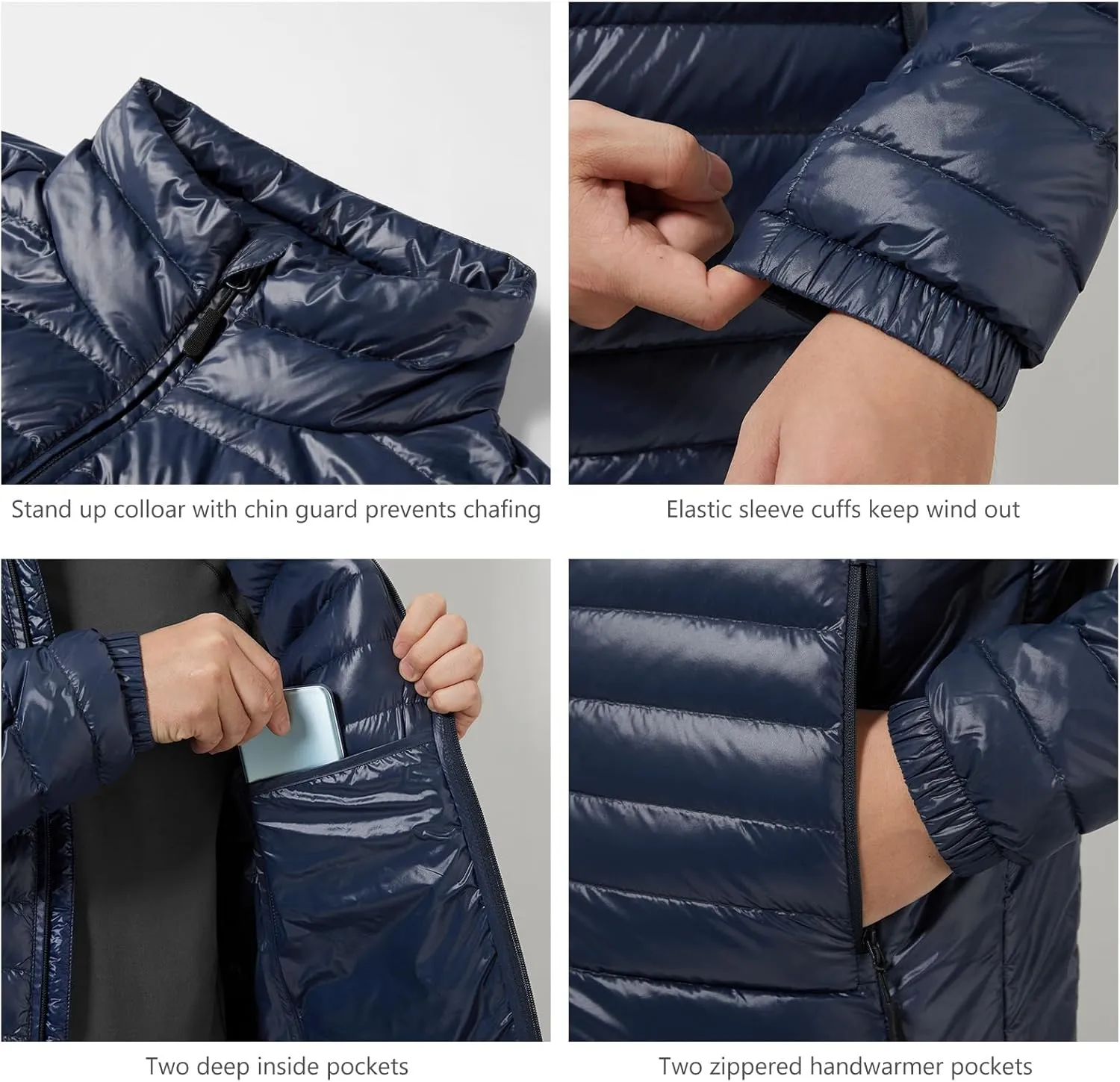 Mens Lightweight Down Jacket Water Resistant Puffer Insulated Warm Winter Coat with Pockets