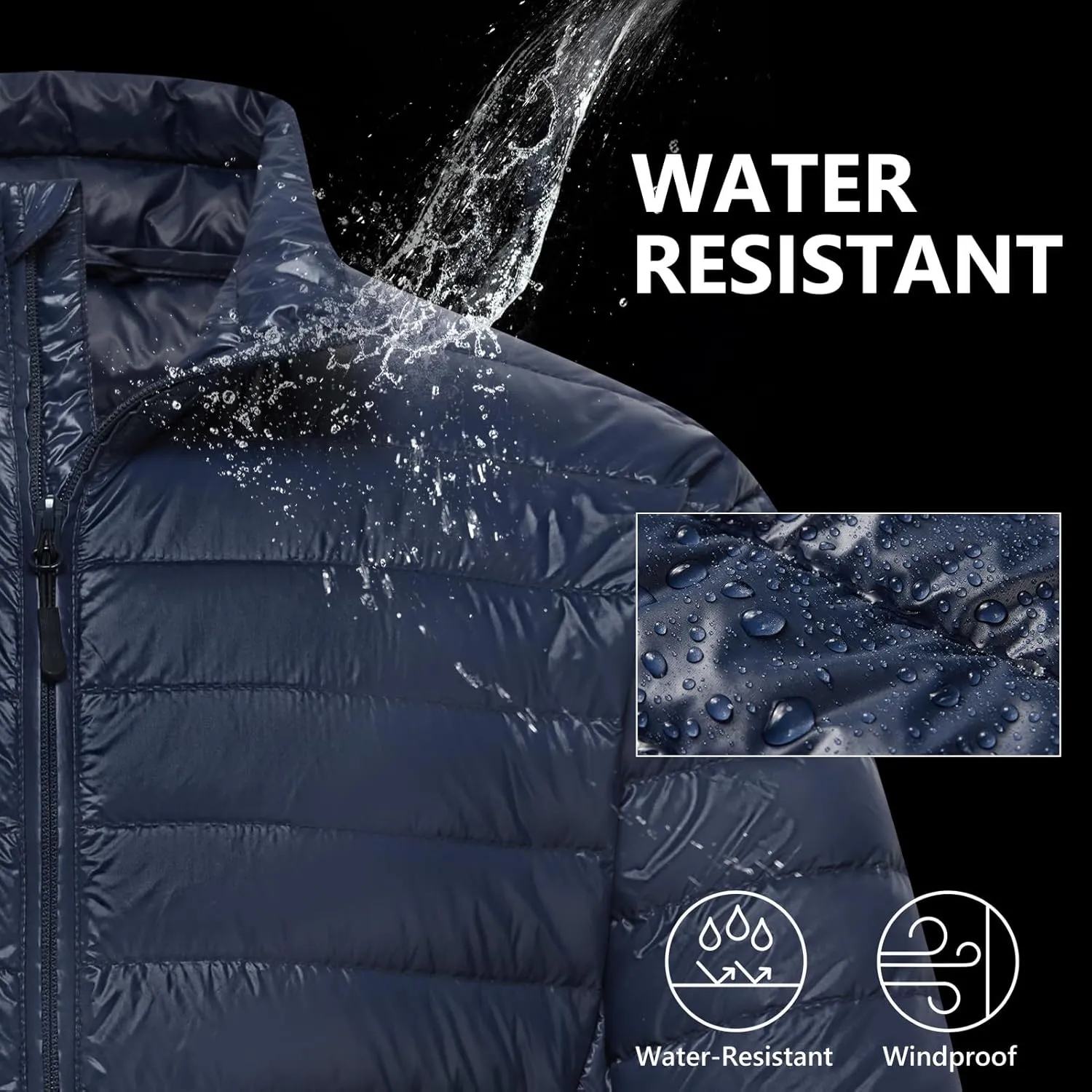 Mens Lightweight Down Jacket Water Resistant Puffer Insulated Warm Winter Coat with Pockets
