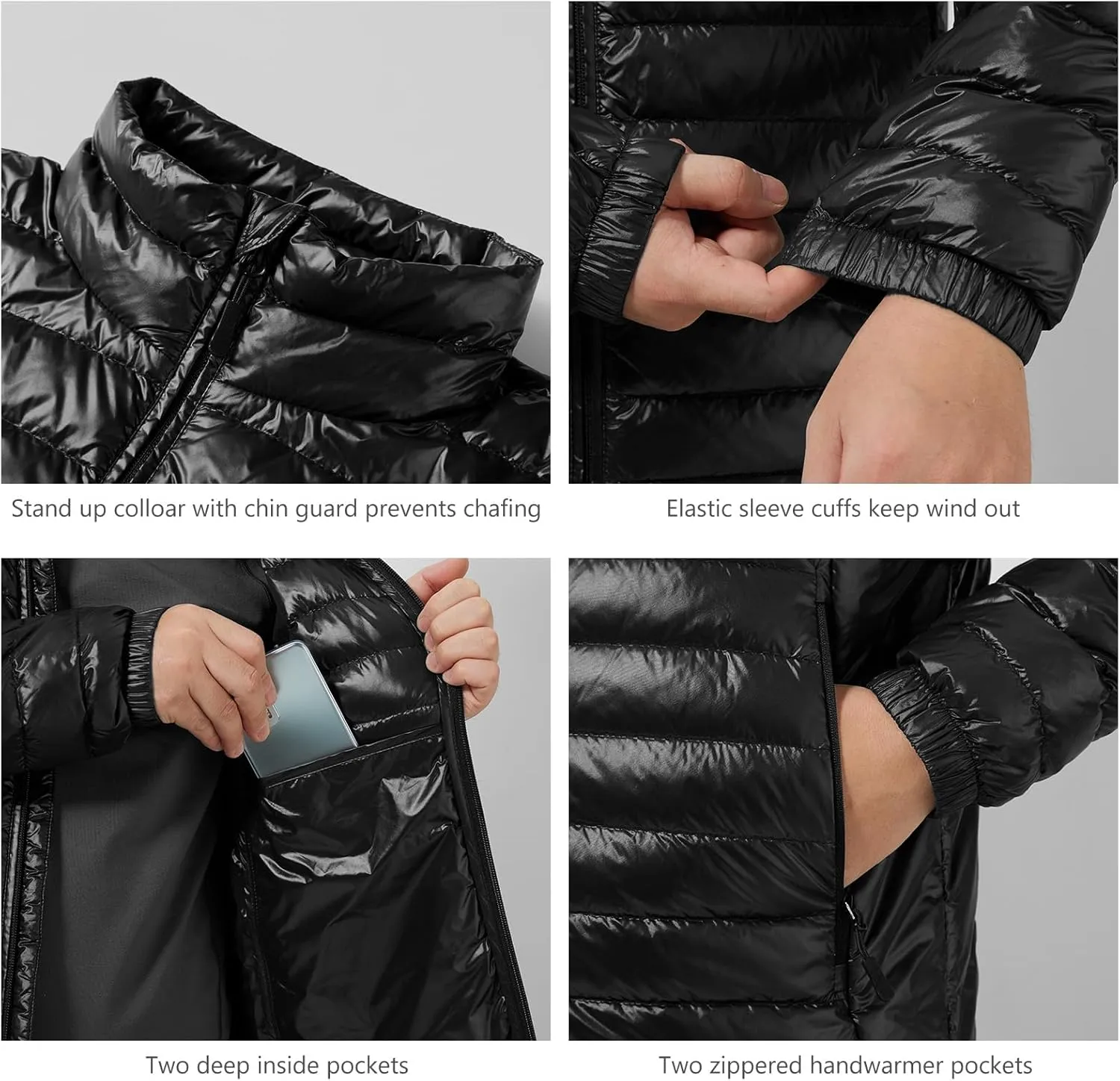 Mens Lightweight Down Jacket Water Resistant Puffer Insulated Warm Winter Coat with Pockets