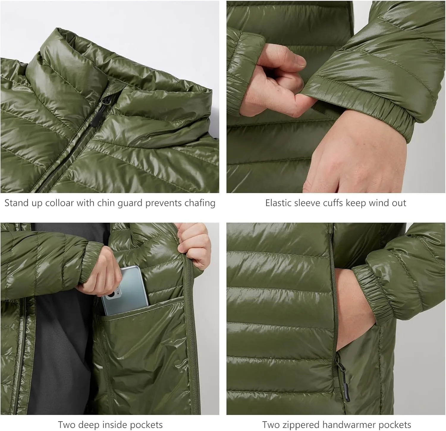 Mens Lightweight Down Jacket Water Resistant Puffer Insulated Warm Winter Coat with Pockets