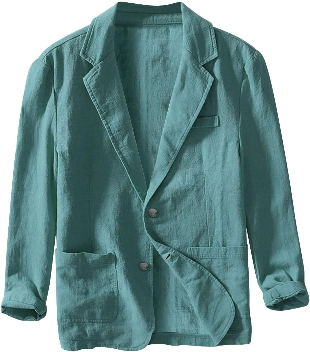 Men's Linen Business Suits Jacket Casual Loose Fitting Lightweight Fashion Solid Color Single Breasted Sport Coat