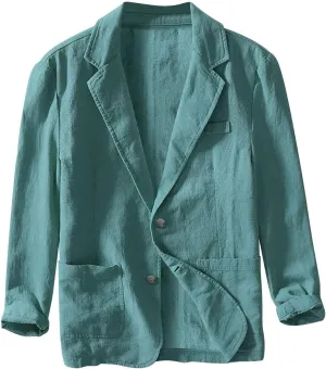 Men's Linen Business Suits Jacket Casual Loose Fitting Lightweight Fashion Solid Color Single Breasted Sport Coat