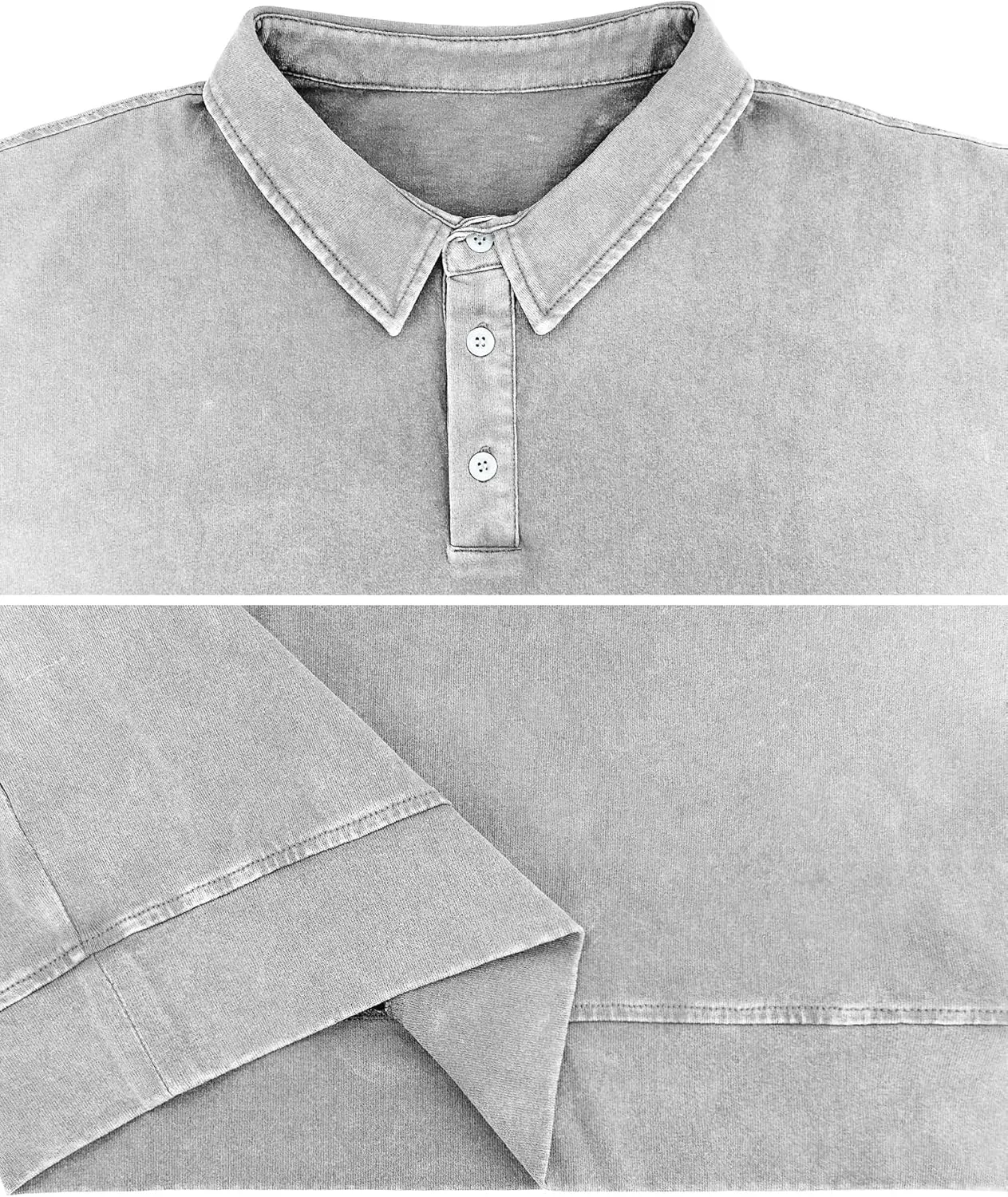 Men's Long Sleeve Polo Shirts Distressed Washed Cotton T-Shirt Lightweight Casual Button Collared Shirt Top