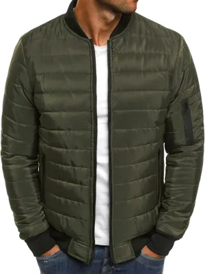 Men's Plaid Cotton-Padded Jacket Solid Color Loose Jacket Arm Zipper Coat Warm Autumn Winter