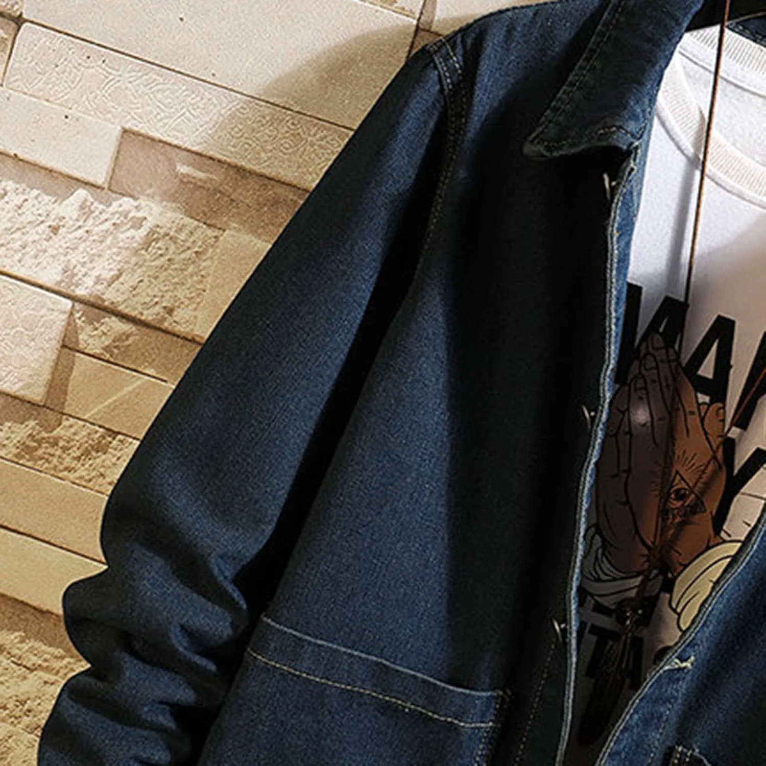Mens Ripped Jeans Jacket Casual Denim Trench Coat Long Coat Jacket for Men Denim