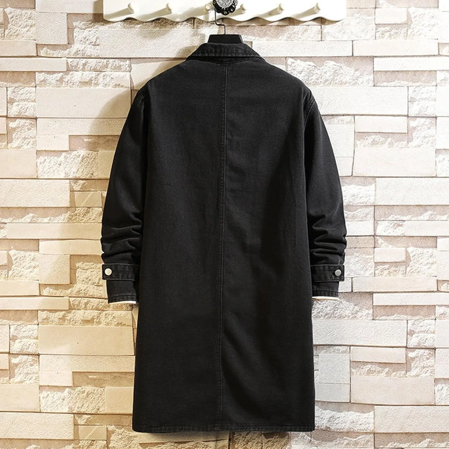 Mens Ripped Jeans Jacket Casual Denim Trench Coat Long Coat Jacket for Men Denim