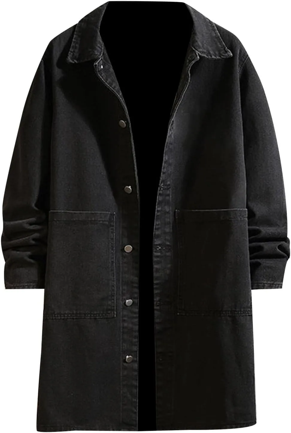 Mens Ripped Jeans Jacket Casual Denim Trench Coat Long Coat Jacket for Men Denim