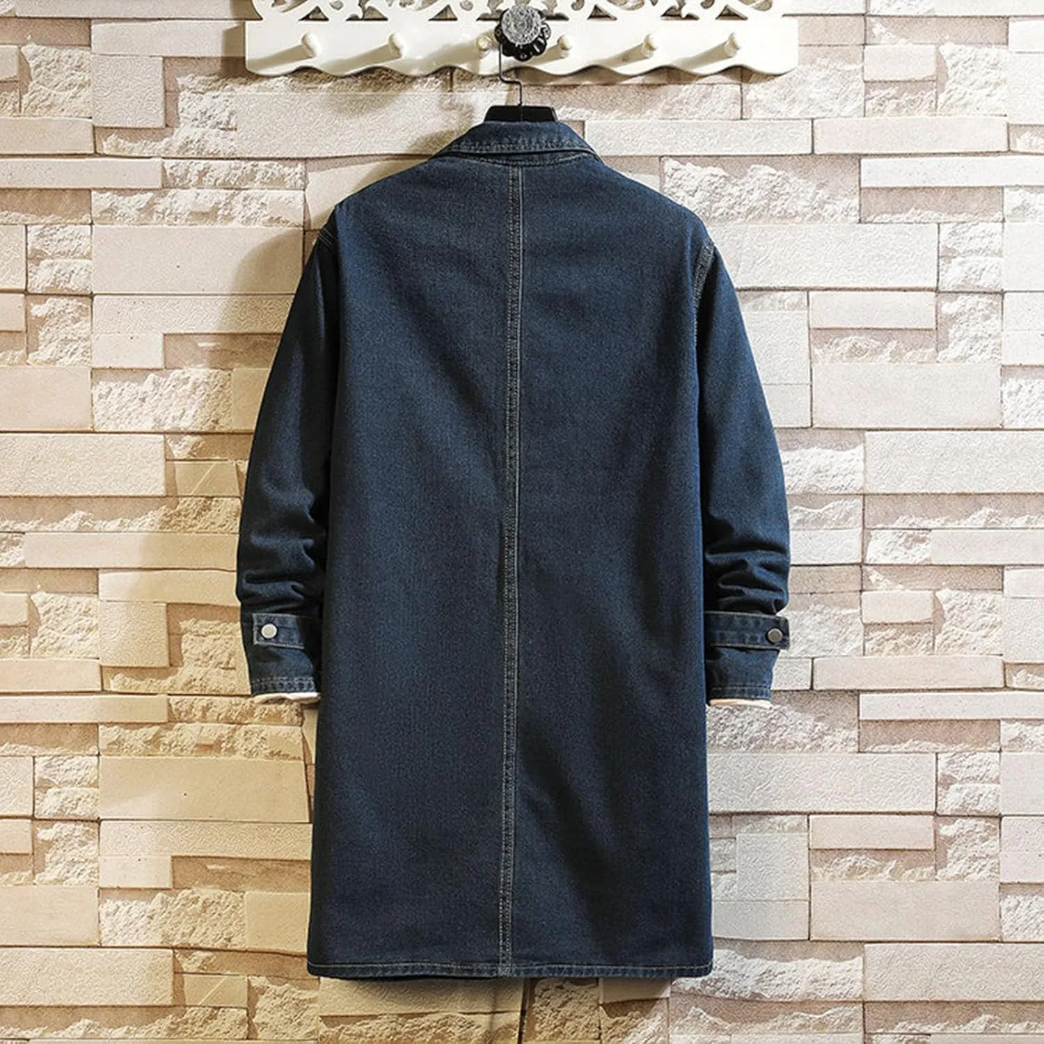 Mens Ripped Jeans Jacket Casual Denim Trench Coat Long Coat Jacket for Men Denim