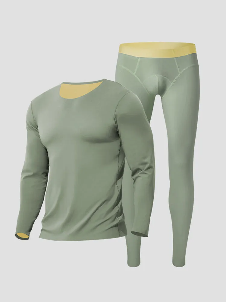 Men's Seamless Double-sided Round Neck Thermal Underwear Set
