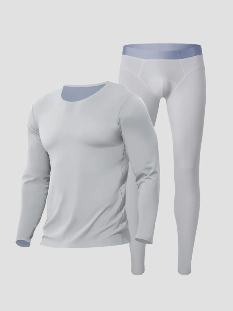 Men's Seamless Double-sided Round Neck Thermal Underwear Set