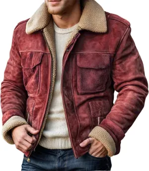 Mens Shearling Bomber B3 Coats Winter RAF Aviator Faux Leather Suede Jackets Vintage Sherpa Lined Fleece Overcoats