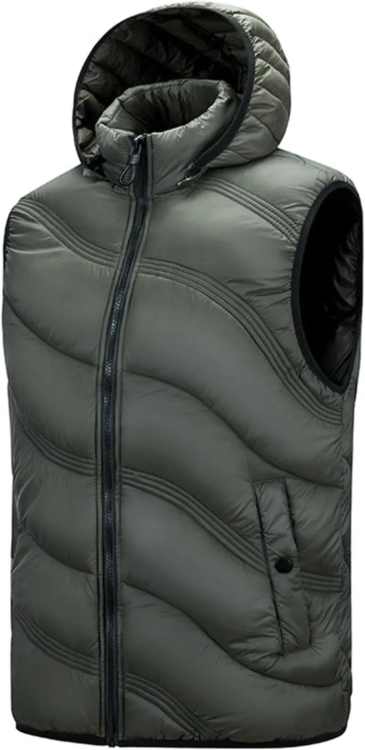 Men's Snow Waistcoat Fall Winter Warm Cotton Padded Sleeveless Jackets Plus Size Zipper Vest Coat Overcoat Outwear