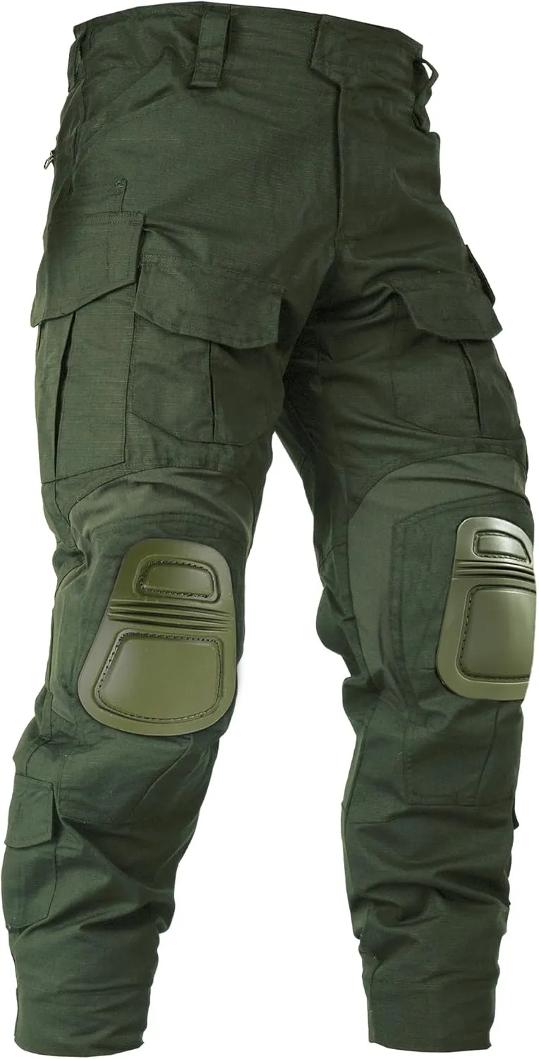 Mens Tactical Pants with Knee Pads Camo Cargo Pants Waterproof Hiking Pants 10 Pockets No Belt