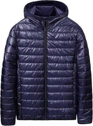 Mens Ultralight Highly Compressible Puffer Jacket Hooded Insulated Down Filled Bubble Quilted Packable Outerwear