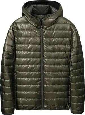 Mens Ultralight Highly Compressible Puffer Jacket Hooded Insulated Down Filled Bubble Quilted Packable Outerwear