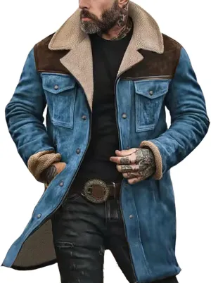 Men's Vintage Suede Jacket Plush Collar Coats Faux Leather Jacket Men Zip Up Motorcycle Jacket Coats Retro Tops
