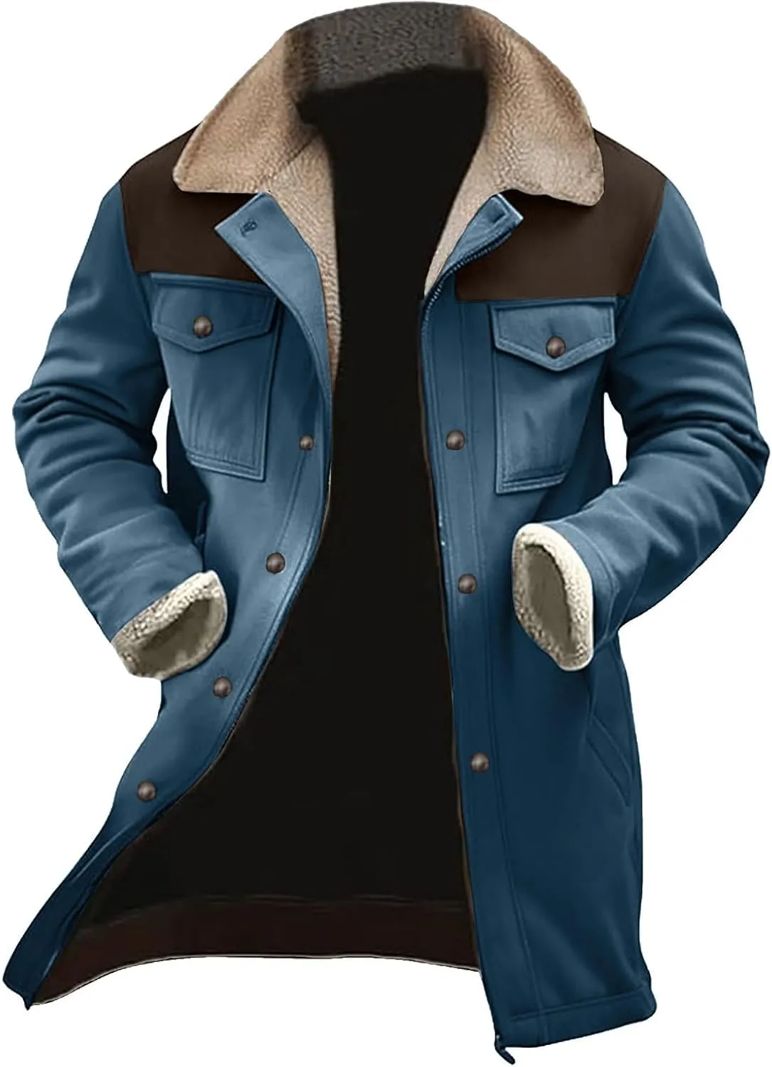 Men's Vintage Suede Jacket Plush Collar Coats Faux Leather Jacket Men Zip Up Motorcycle Jacket Coats Retro Tops