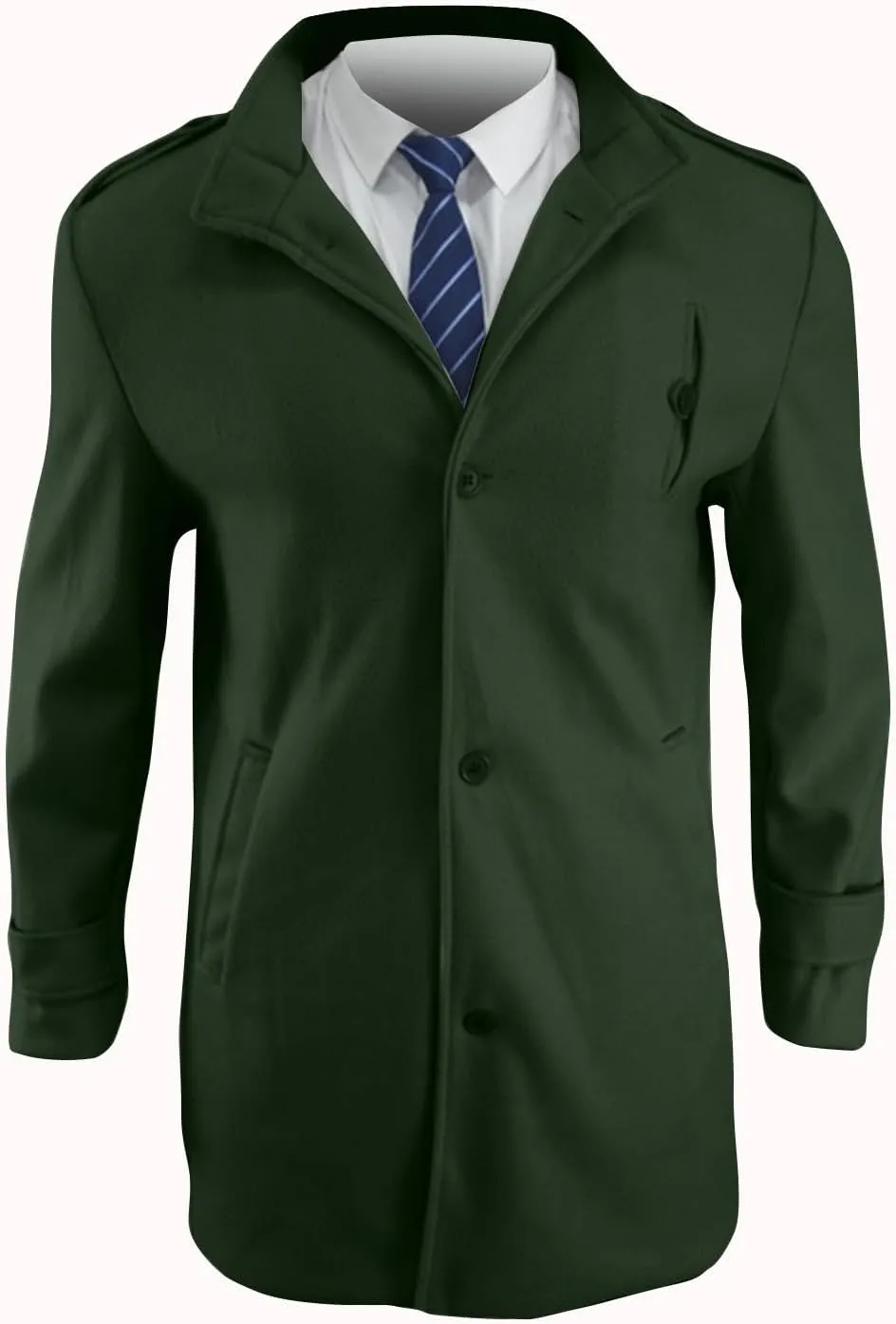 Men's Warm Single Breasted Peacoat Wool Blend Slim Fit Trench Overcoat with Pockets