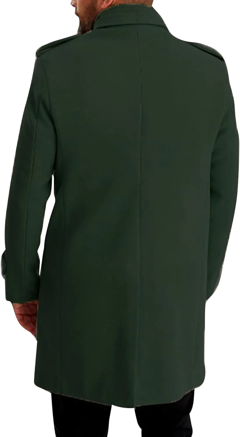 Men's Warm Single Breasted Peacoat Wool Blend Slim Fit Trench Overcoat with Pockets
