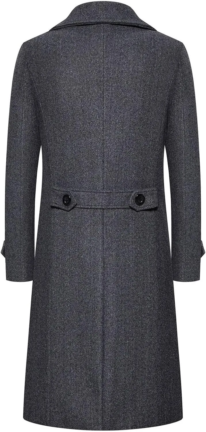 Men's Winter Classic Long Jacket Warm Trench Single Breasted Overcoat with Pockets