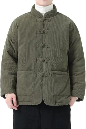 Men's Winter Corduroy Cotton Padded Coat - Chinese Style Button-Up Cotton Padded Jacket