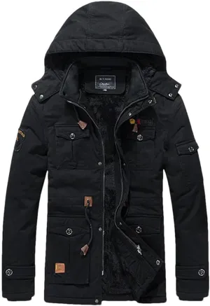 Men's Winter Fleece Lined Warm Mid-Long Cotton Thick Padded Coats Tactical Thermal Windbreaker Jacket