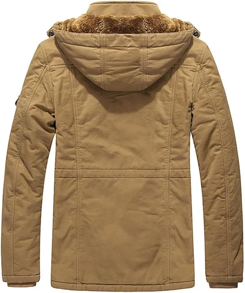 Men's Winter Fleece Lined Warm Mid-Long Cotton Thick Padded Coats Tactical Thermal Windbreaker Jacket
