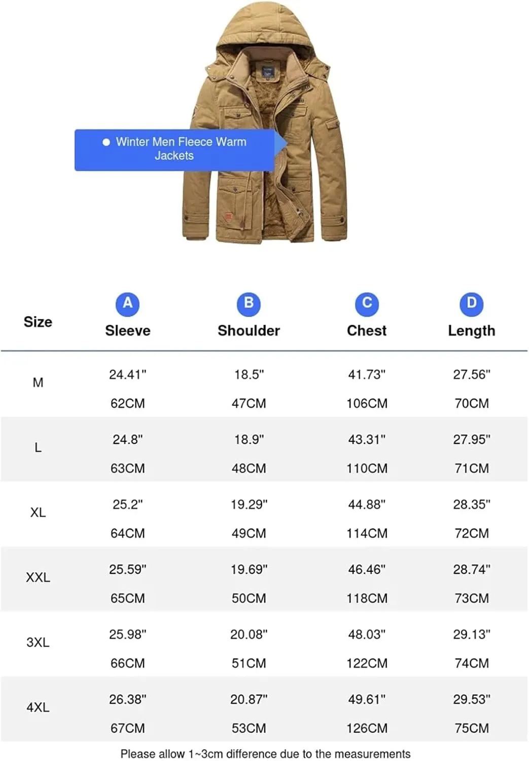 Men's Winter Fleece Lined Warm Mid-Long Cotton Thick Padded Coats Tactical Thermal Windbreaker Jacket