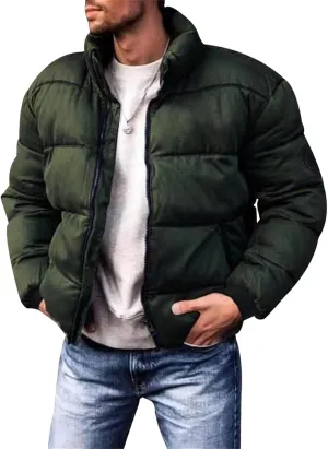 Men's Winter Lightweight Puffer Jackets Plus Size Cotton-Padded Jacket Stand Collar Loose Warm Zipper Coat