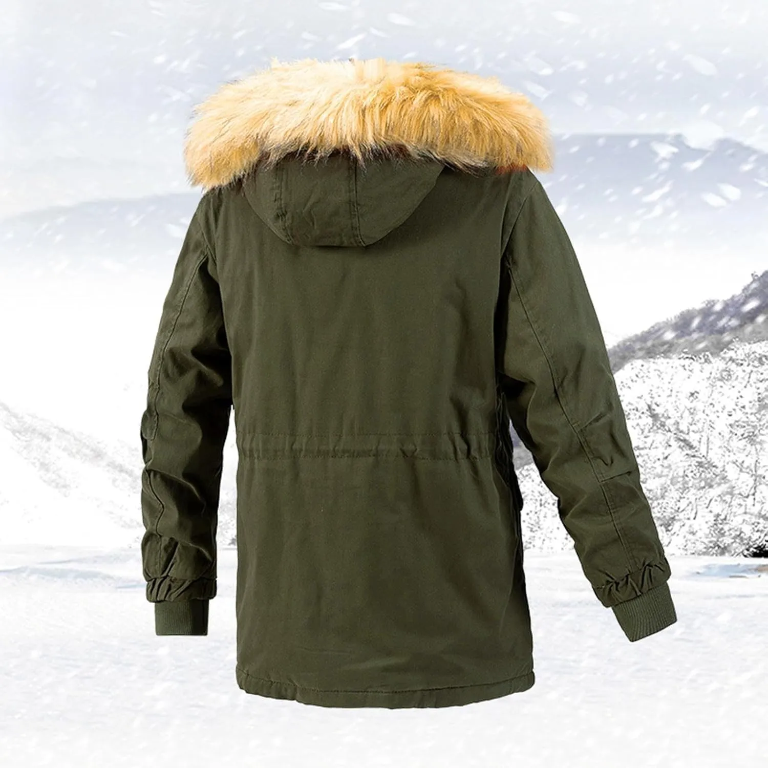 Men's Winter Puffer Hooded Coats Thicken Warmth Fleece Lined Tactical Work Cotton Jackets Zip Vintage Padded Coat