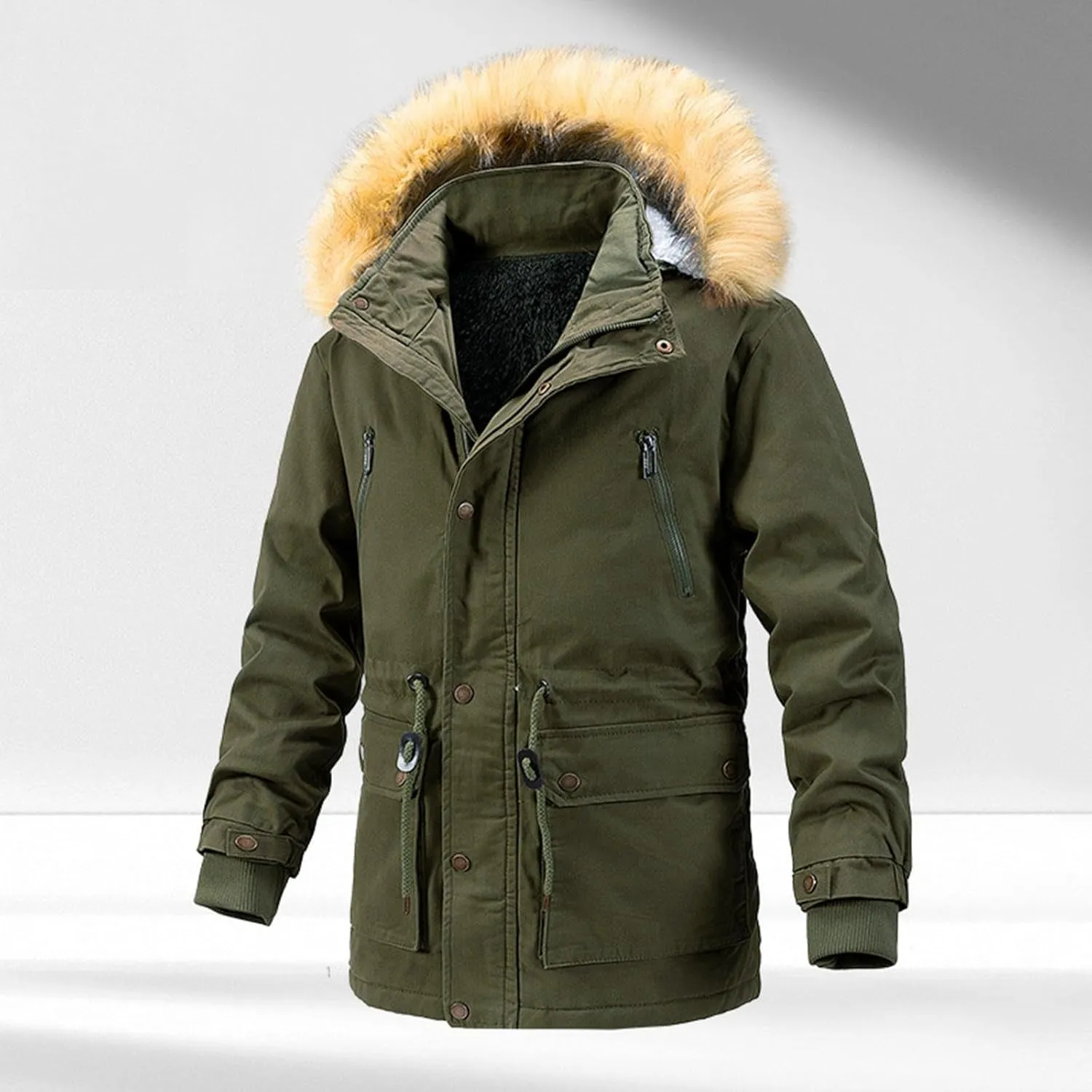 Men's Winter Puffer Hooded Coats Thicken Warmth Fleece Lined Tactical Work Cotton Jackets Zip Vintage Padded Coat