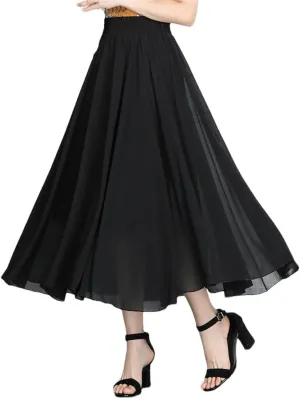 Midi Pleated Skirt Solid Women Long A-Line Solid High Waist Midi Skirts Bohemian