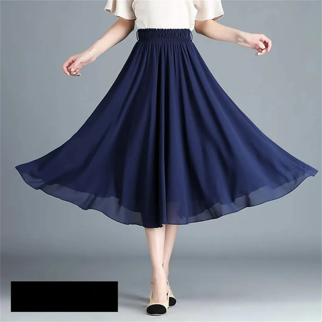 Midi Pleated Skirt Solid Women Long A-Line Solid High Waist Midi Skirts Bohemian