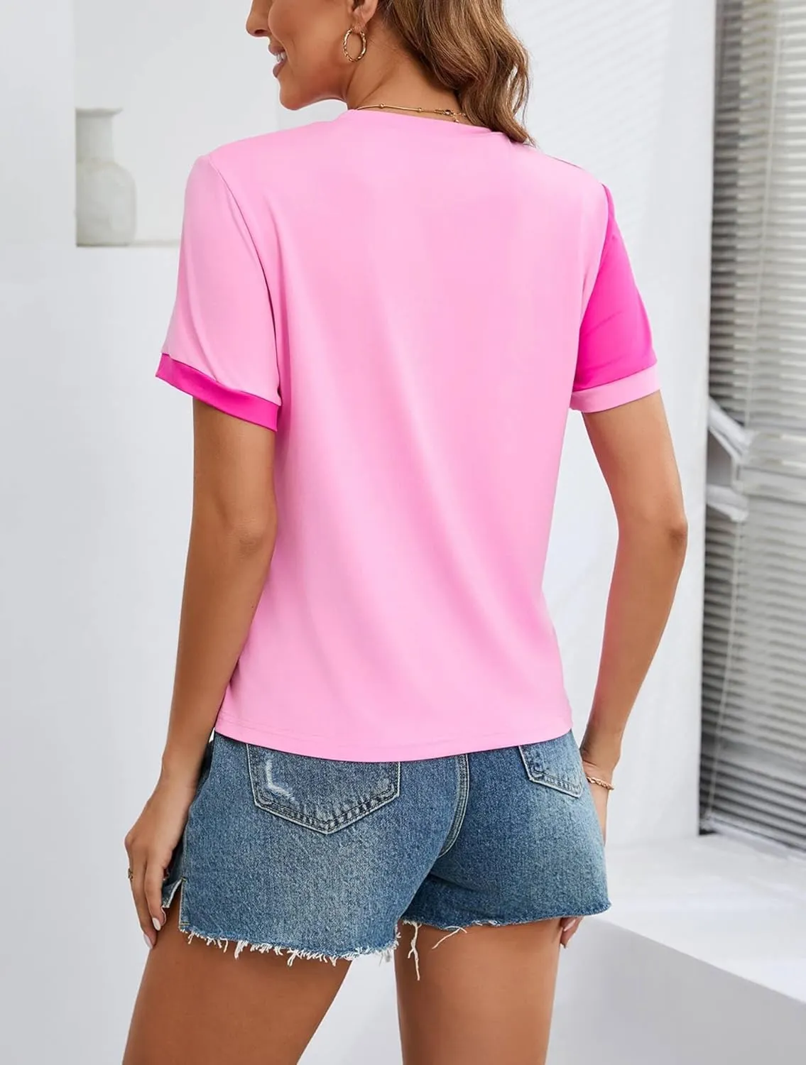Milumia Women's Casual Color Block Short Sleeve T Shirt Crew Neck Tee T Shirt Tops
