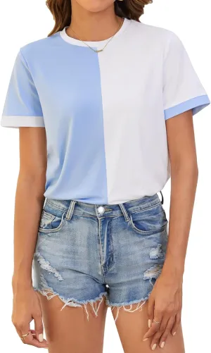 Milumia Women's Casual Color Block Short Sleeve T Shirt Crew Neck Tee T Shirt Tops