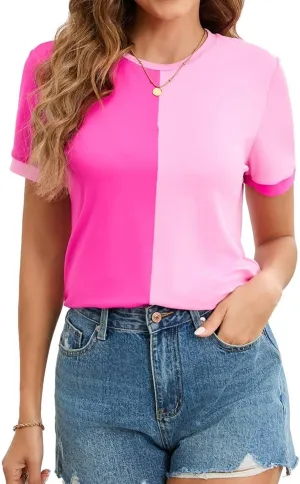 Milumia Women's Casual Color Block Short Sleeve T Shirt Crew Neck Tee T Shirt Tops