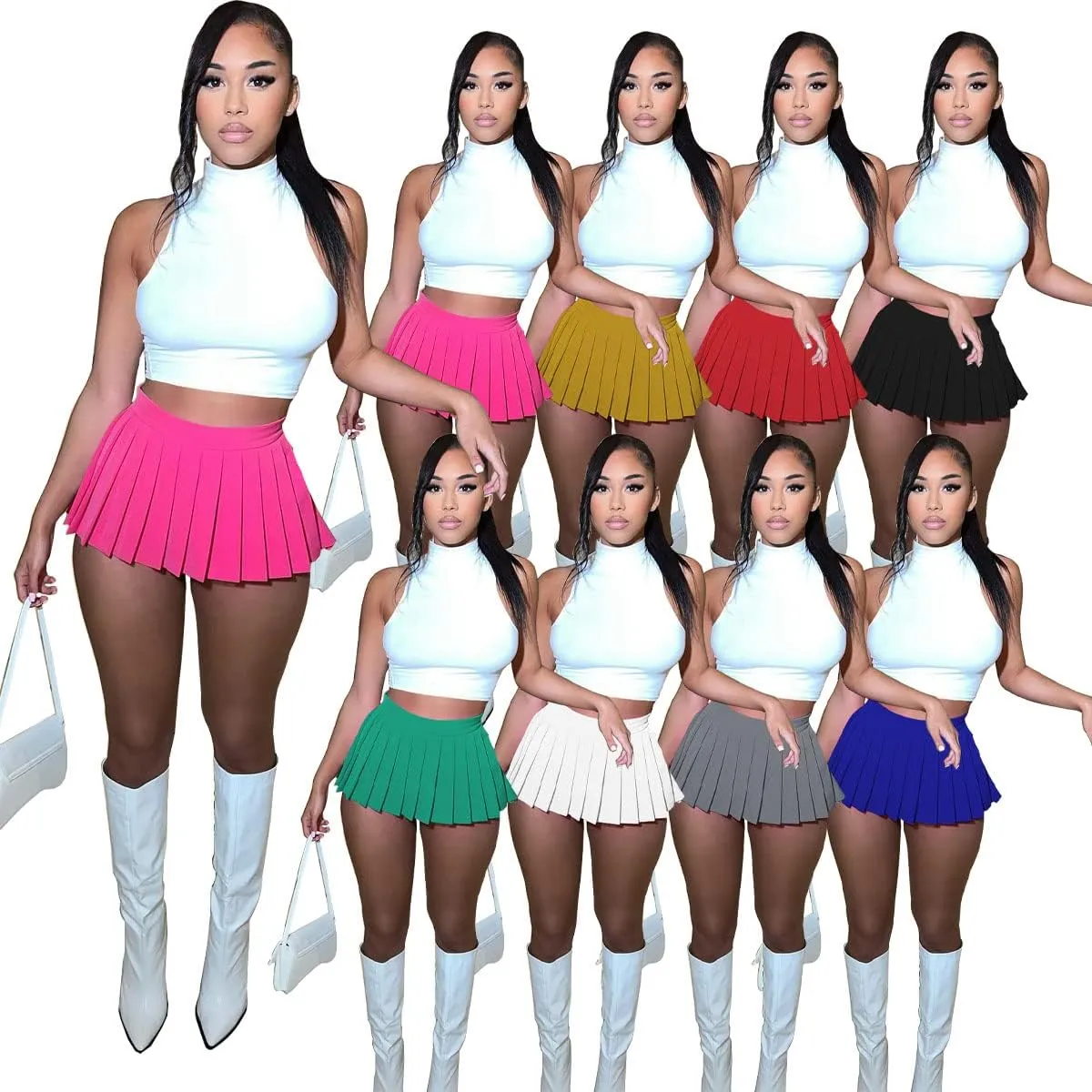 Mini Pleated Skirts for Women Sexy Cute Girl Y2k Short Cargo Skirt Women's Club Tennis Skort Skater A line with Slit