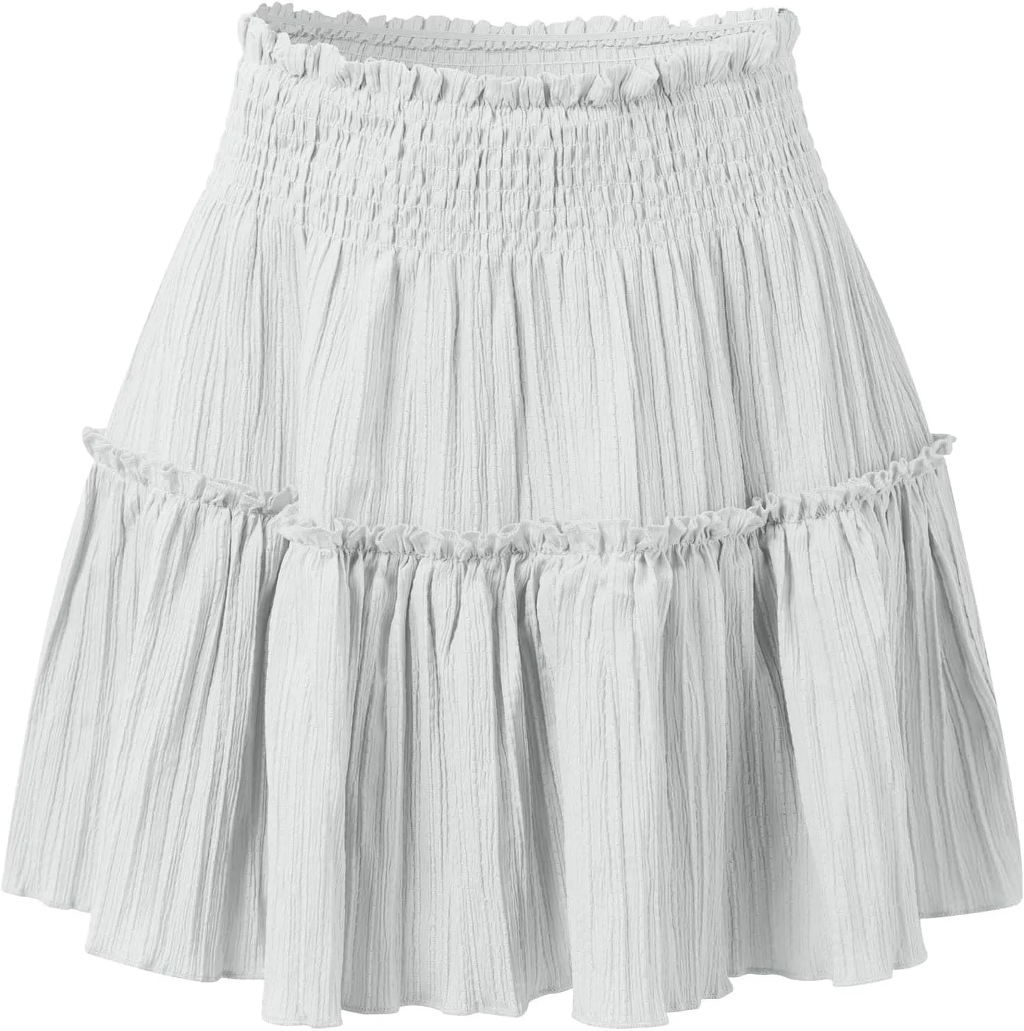Mini Skirts for Women High Elastic Waisted Tiered Boho Smocked Ruffle A-Line Skirt Beach Flowy Short Cake Skirt