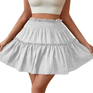 Mini Skirts for Women High Elastic Waisted Tiered Boho Smocked Ruffle A-Line Skirt Beach Flowy Short Cake Skirt
