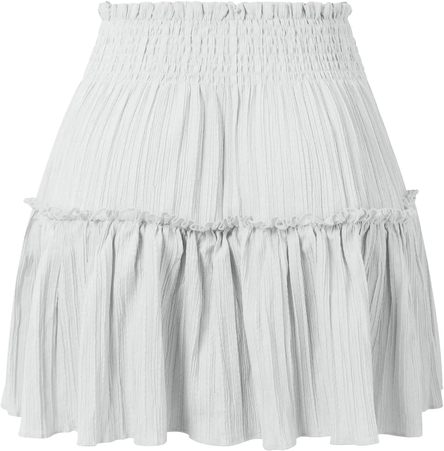 Mini Skirts for Women High Elastic Waisted Tiered Boho Smocked Ruffle A-Line Skirt Beach Flowy Short Cake Skirt