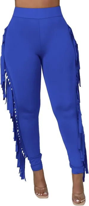 Mintsnow Women's Fringe Pants Casual High Waist Tassel Bodycon Pants Skinny Long Jogger Legging Pants Sweatpants Streetwear