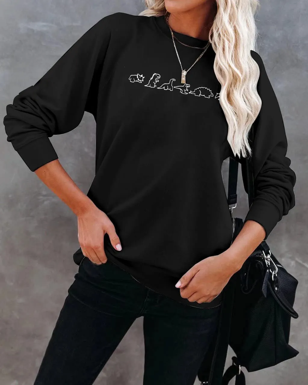 MOUSYA Dinosaur Sweatshirt Women Dinosaur Evolution Sweatshirt Jurassic Animal Shirt Mama Graphic Print Long Sleeve Shirt